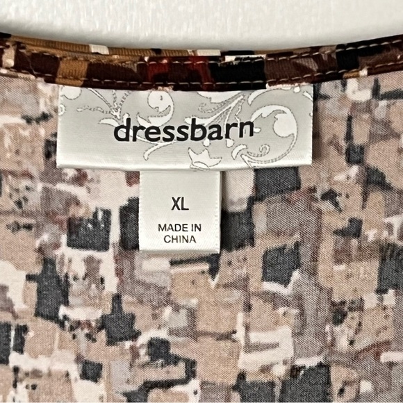 Brown Tan Wrap Top Size XL Abstract Artsy 3/4 Sleeve Dressbarn Blouse V-Neck LNC - Picture 4 of 12
